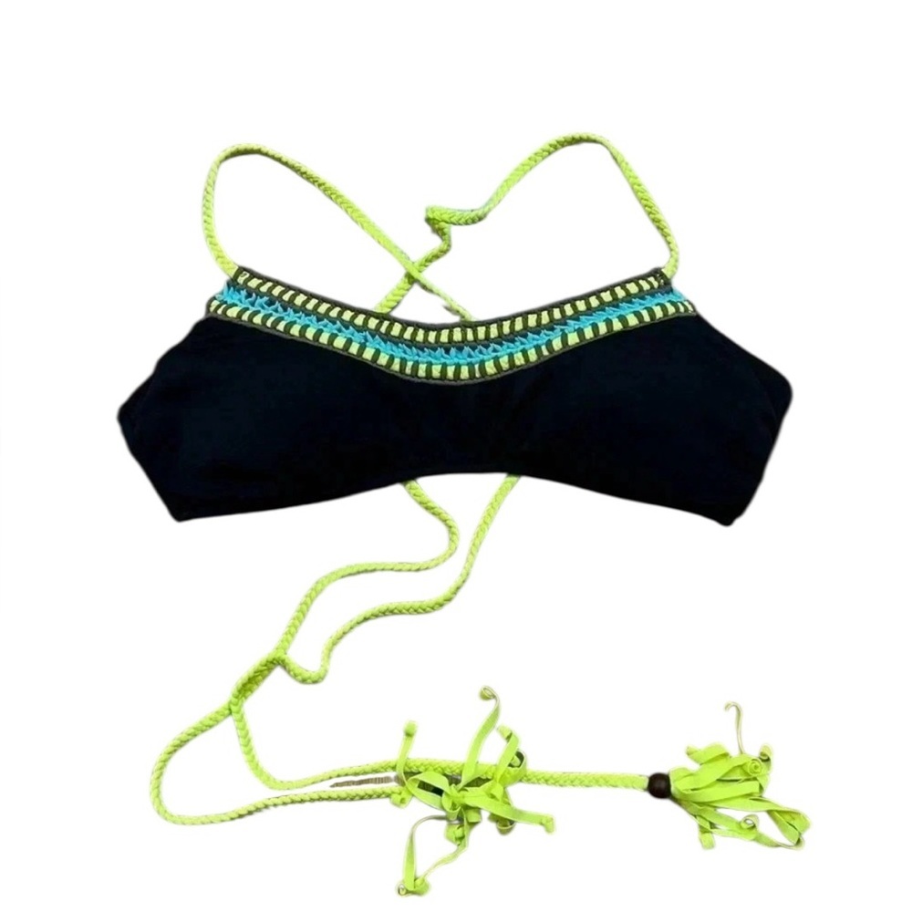 Victorias Secret Women’s Black Neon Strappy Crochet Bikini Top Small
